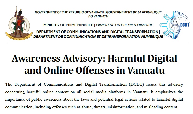 Awareness Advisory: Harmful Digital and Online Offenses in Vanuatu